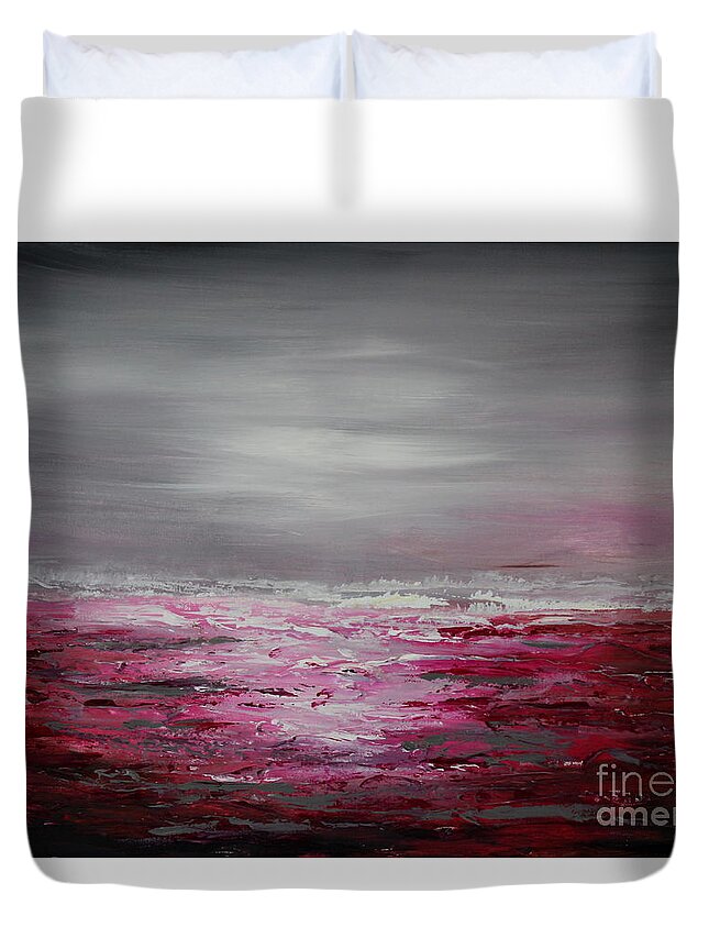 Magenta Art Duvet Cover featuring the painting Musical waves by Preethi Mathialagan