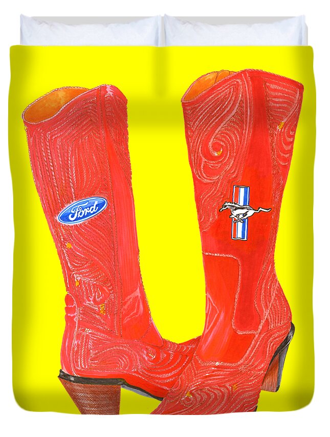 Kick As Bad Ass Boots On A Shirt Duvet Cover featuring the painting Mustang Sally Kick Ass Boots by Jack Pumphrey