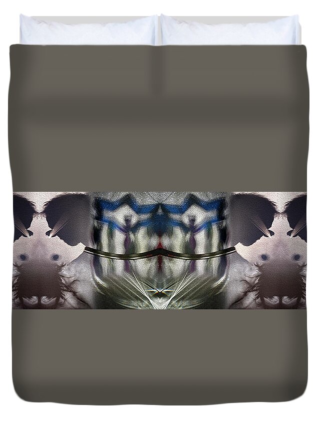 Split Personality Duvet Cover featuring the digital art Mute Witness by Becky Titus