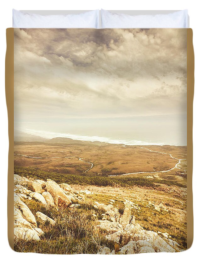 Coast Duvet Cover featuring the photograph Muted mountain views by Jorgo Photography