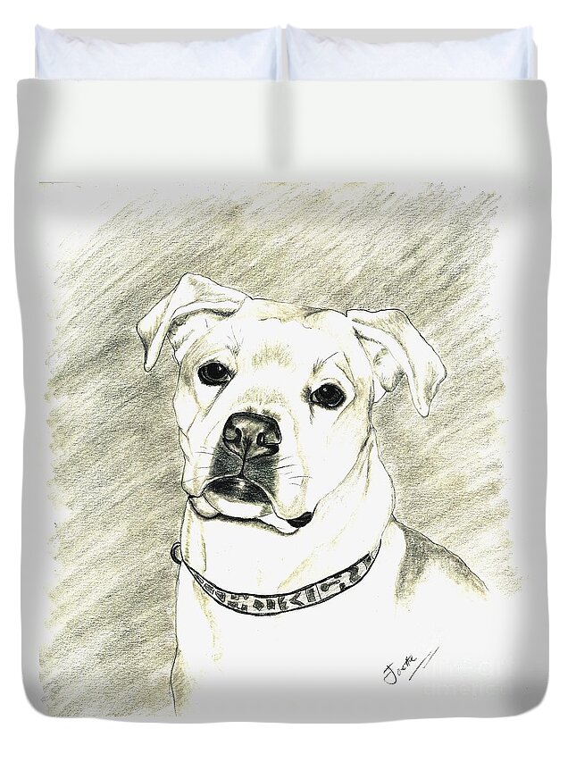 Pet Portrait Duvet Cover featuring the drawing My Bella by Joette Snyder