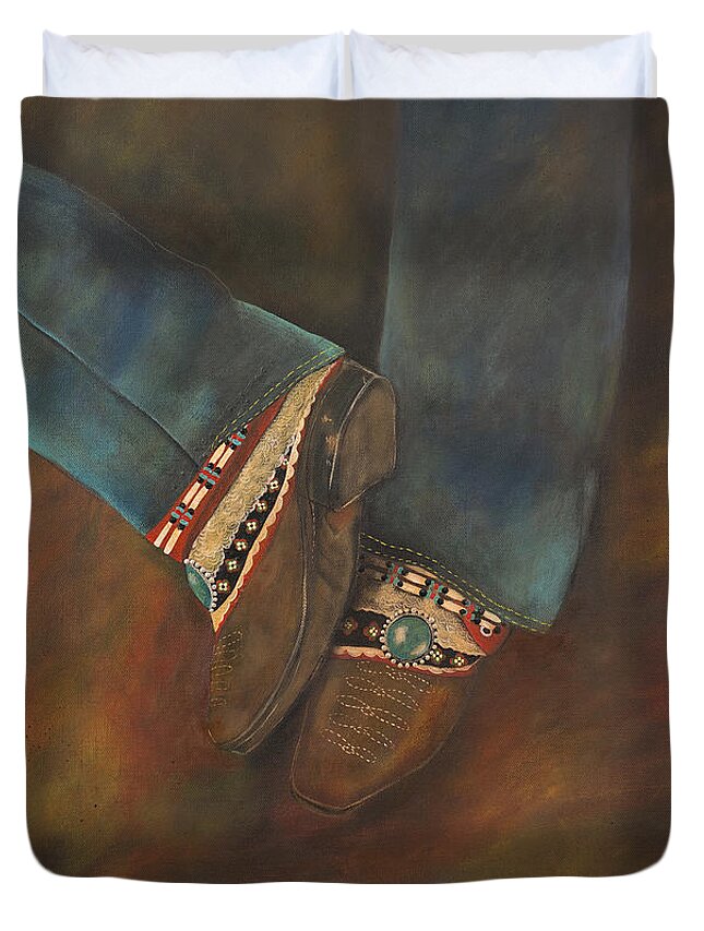 Boho Duvet Cover featuring the painting My Boho Boots by Deborha Kerr