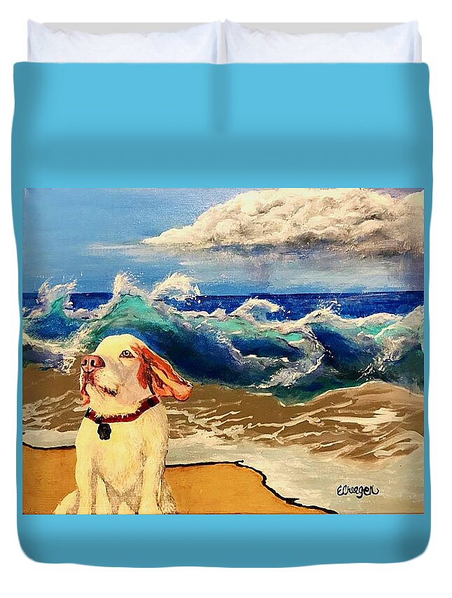Dog Paintings Duvet Cover featuring the painting My Dog and the Sea #1 - Beagle by Esperanza Creeger