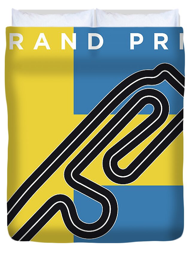 Swedish Duvet Cover featuring the digital art My F1 ANDERSTORP Race Track Minimal Poster by Chungkong Art