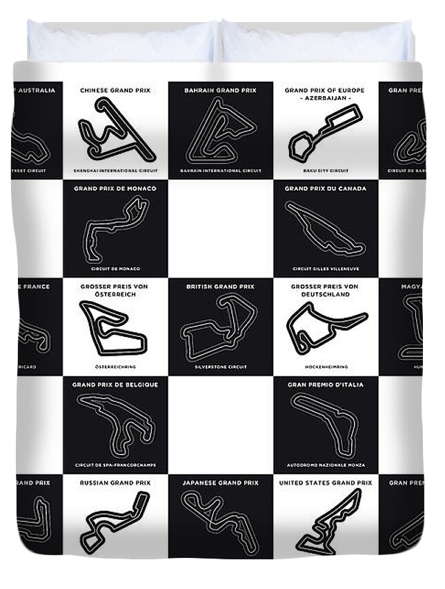 Minimal Duvet Cover featuring the digital art My F1 SEASON 2018 Race Track Minimal Poster by Chungkong Art