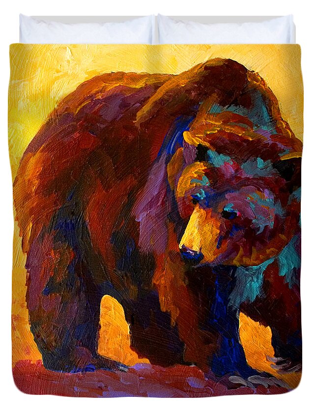 Bear Duvet Cover featuring the painting My Fish - Grizzly Bear by Marion Rose