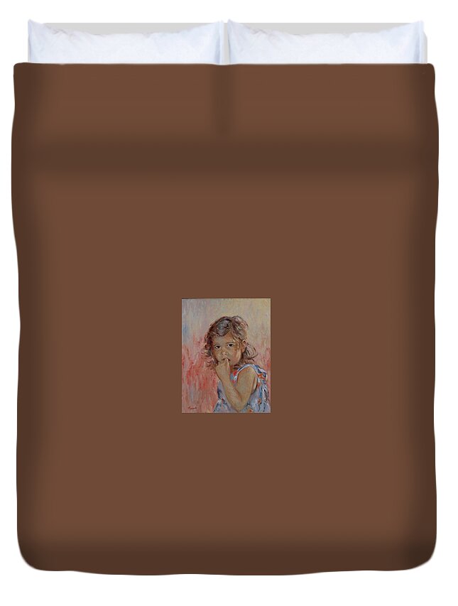 Girls Duvet Cover featuring the painting My little baby by Pierre Dijk