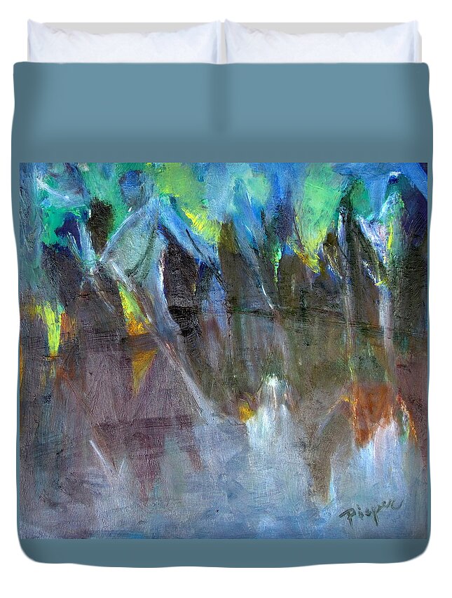 Reflections Of Trees In Water Duvet Cover featuring the painting My Mohawk by Betty Pieper