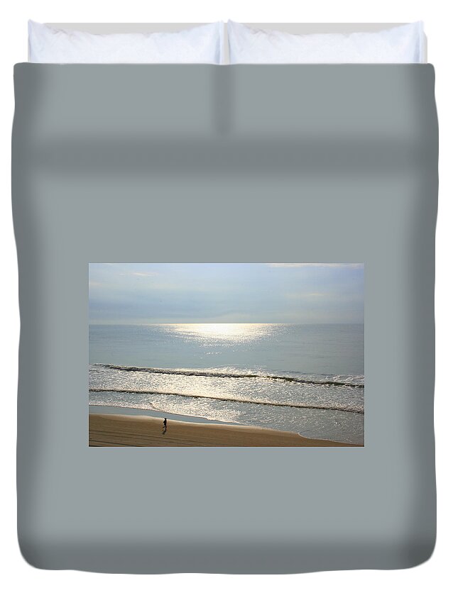 Seascape Duvet Cover featuring the photograph My morning run by Julie Lueders 
