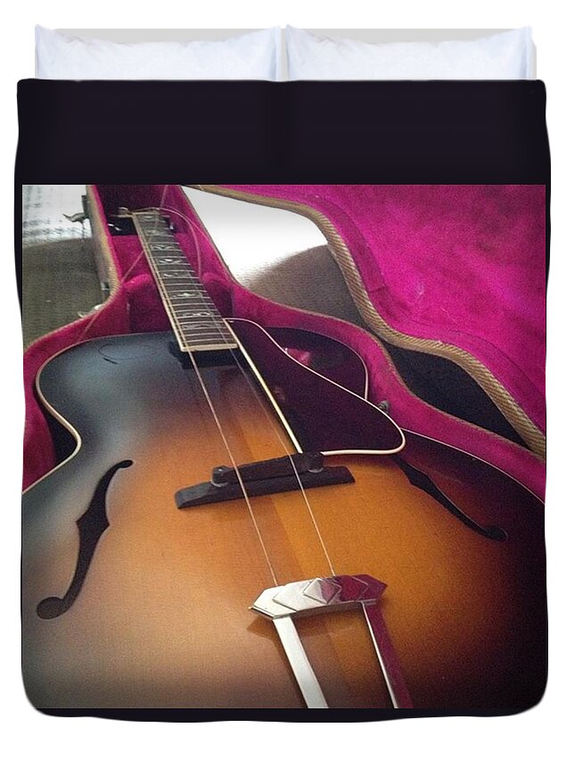 Guitar Duvet Cover featuring the photograph My New 1936 Gibson L7 Guitar Now Passed by Shelden Mccandless