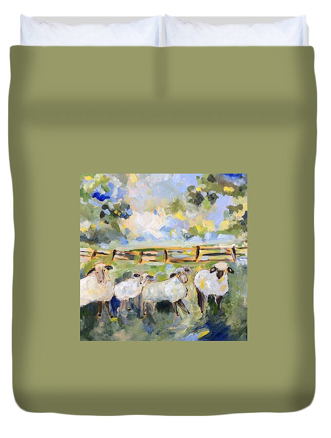 Abstract Duvet Cover featuring the painting My sheep will follow me by Teresa Tilley