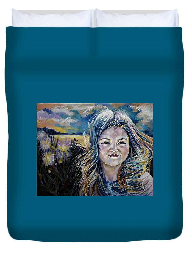 Portrait Duvet Cover featuring the painting My Summer Visitor by Anna Duyunova