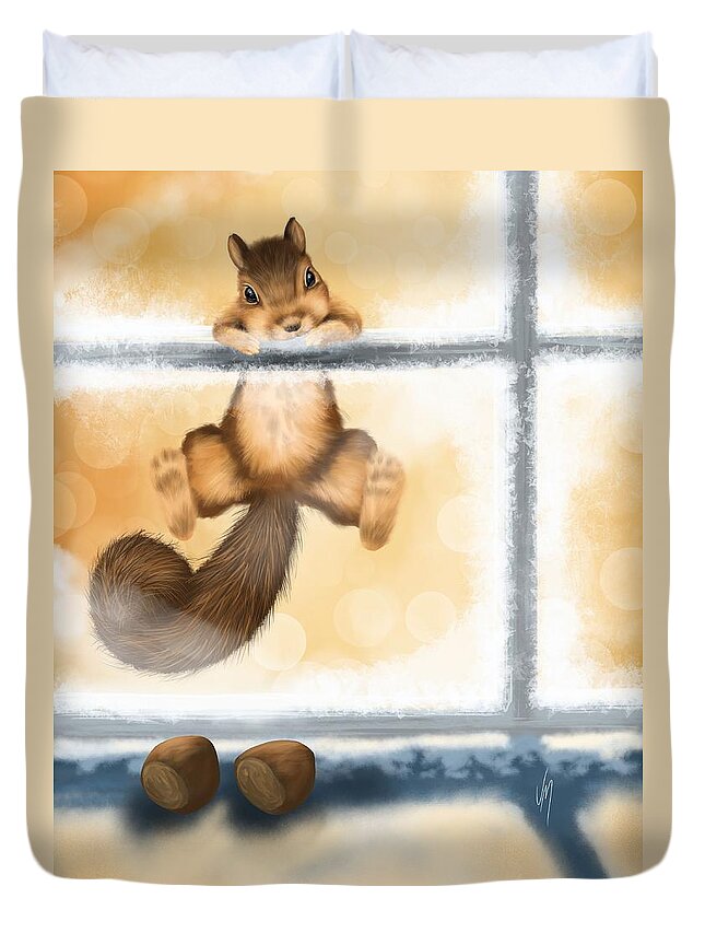 Animal Duvet Cover featuring the painting My sweet gift by Veronica Minozzi