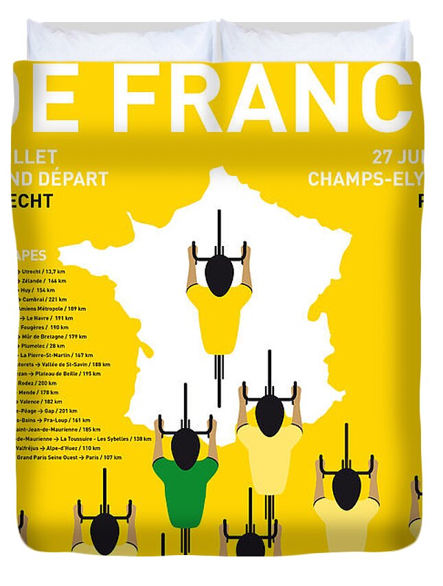 2015 Duvet Cover featuring the digital art My Tour De France Minimal Poster Etapes 2015 by Chungkong Art