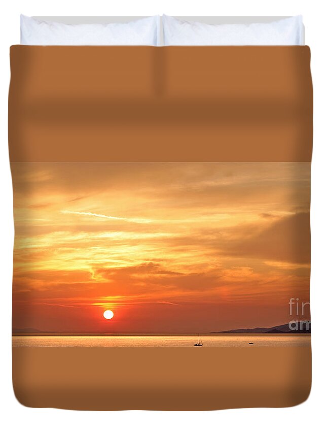 Sunset Duvet Cover featuring the photograph Mykonos Sunset by Madeline Ellis