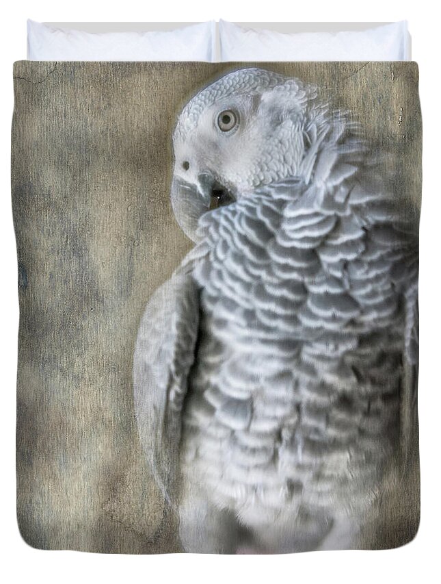 African Grey Duvet Cover featuring the photograph Mysterious Parrot by Jennifer Grossnickle