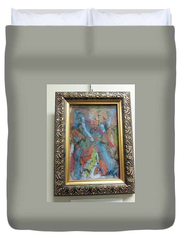 Framed Artwork Duvet Cover featuring the painting Mystery Man by Myrtle Joy
