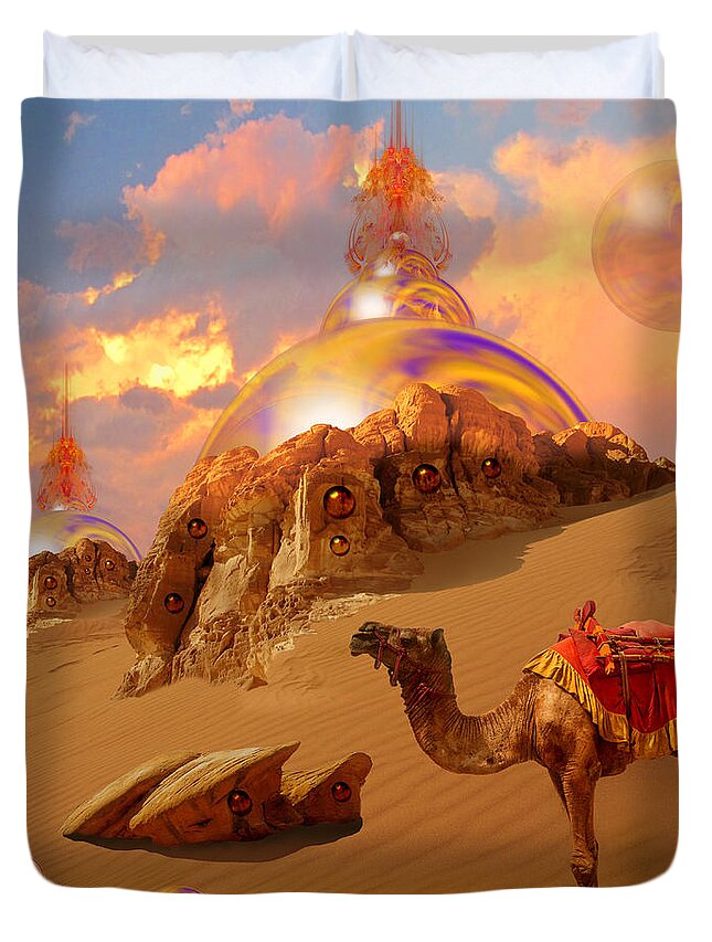 Sci-fi Duvet Cover featuring the digital art Mystic desert by Alexa Szlavics