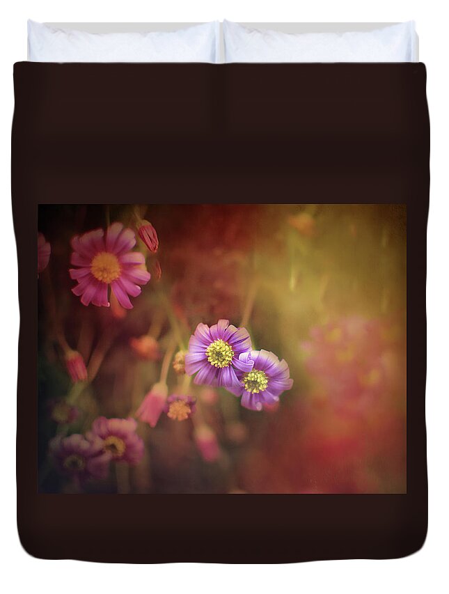 Mystic Flowers Duvet Cover featuring the mixed media Mystic Flowers by Gwen Gibson