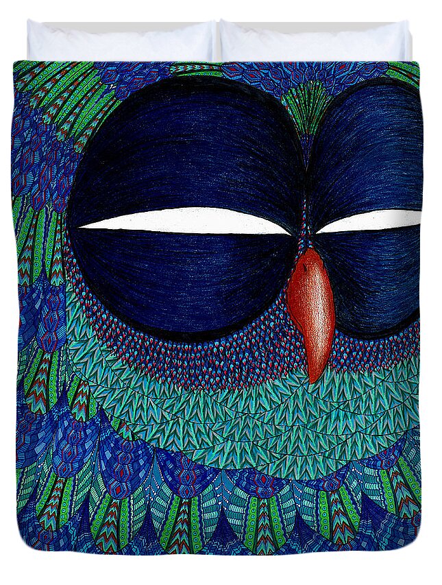 Owl Duvet Cover featuring the drawing Mystic Sovicka by Baruska A Michalcikova
