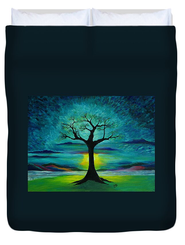 Mystic Sunset Duvet Cover featuring the painting Mystic Sunset by Shelly Tschupp