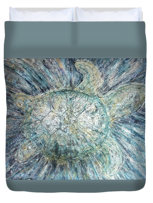 Mystical Duvet Cover featuring the painting Mystical Sea Turtle by Michelle Pier