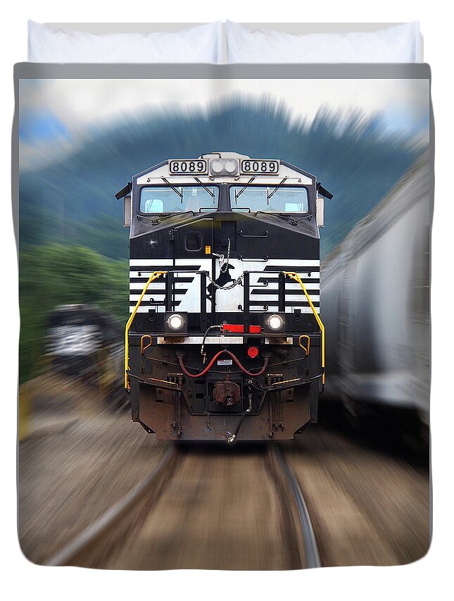 Railroad Duvet Cover featuring the photograph N S 8089 On The Move by Mike McGlothlen