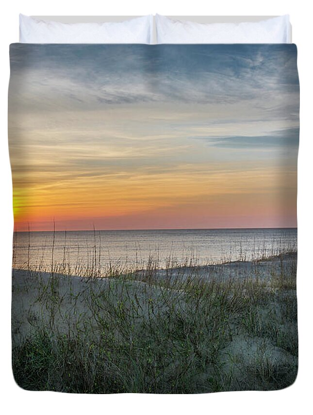 Nags Head Duvet Cover featuring the photograph Nags Head Sunrise with Gazebo by WAZgriffin Digital