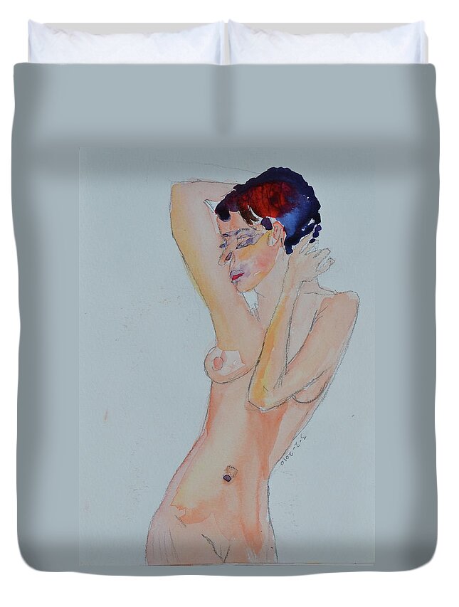 Nude Duvet Cover featuring the painting Naked Noelle by Beverley Harper Tinsley