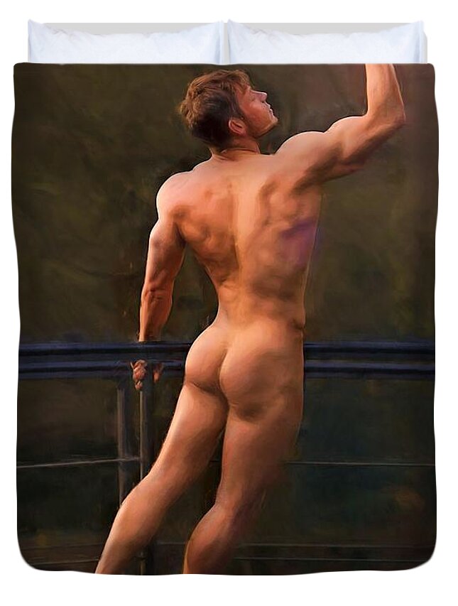Troy Caperton Duvet Cover featuring the painting Naked on a Rail by Troy Caperton