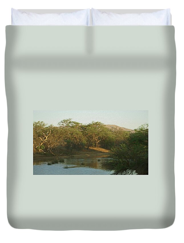 Africa Duvet Cover featuring the digital art Namibian Waterway by Ernest Echols