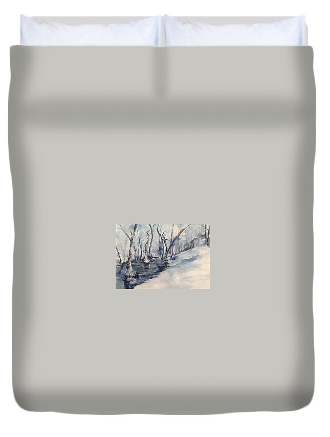 North Little Rock Duvet Cover featuring the painting Nancy's Creek Winter of 2012 by Robin Miller-Bookhout