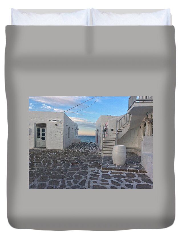 Colette Duvet Cover featuring the photograph Naoussa Late Day Paros Island by Colette V Hera Guggenheim