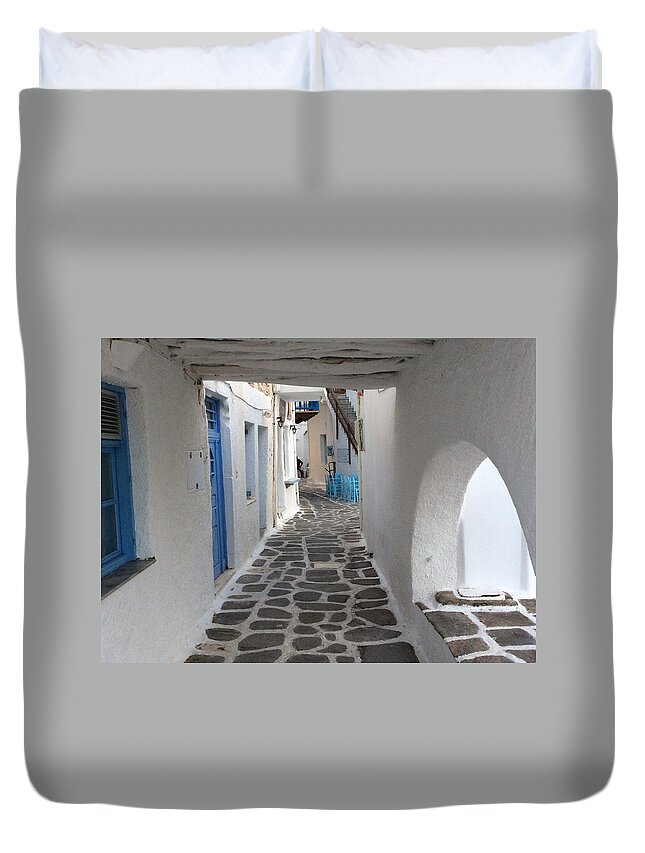 Colette Duvet Cover featuring the photograph Naoussa vIllage Greece by Colette V Hera Guggenheim