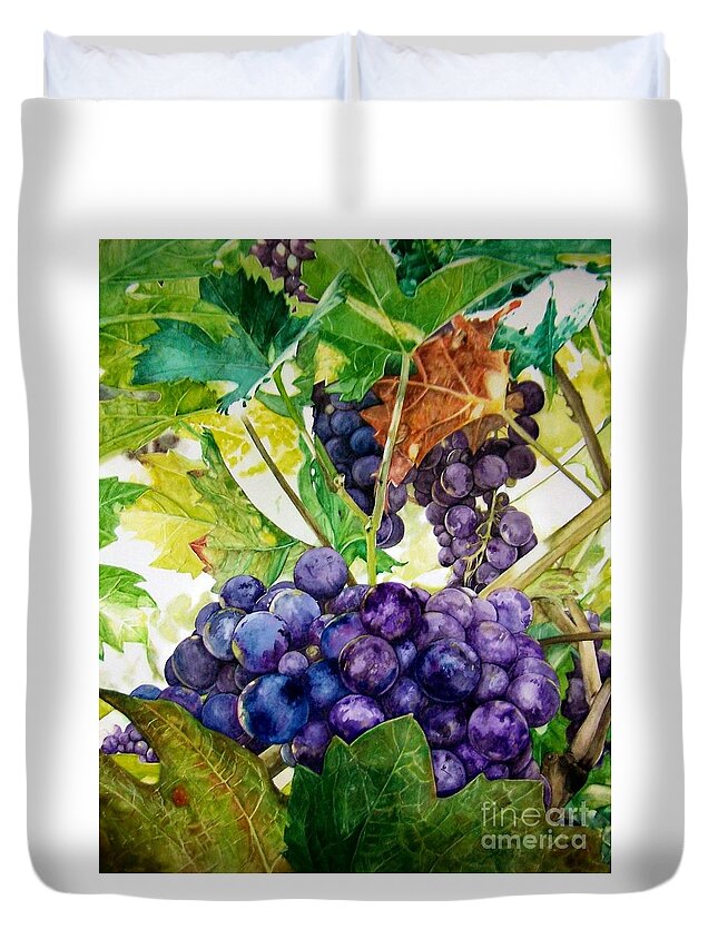 Grapes Duvet Cover featuring the painting Napa Harvest by Lance Gebhardt