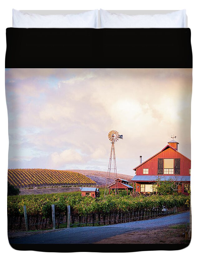 Red Barn Duvet Cover featuring the photograph Napa Valley Red Barn by Aileen Savage