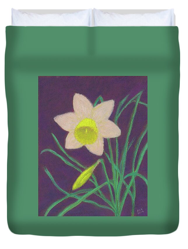 Spring Flowers Duvet Cover featuring the pastel Narcissus Hello by Anne Katzeff