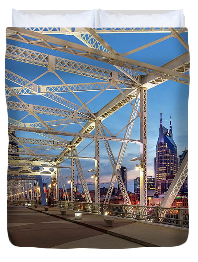Nashville Duvet Cover featuring the photograph Nashville Bridge by Brian Jannsen
