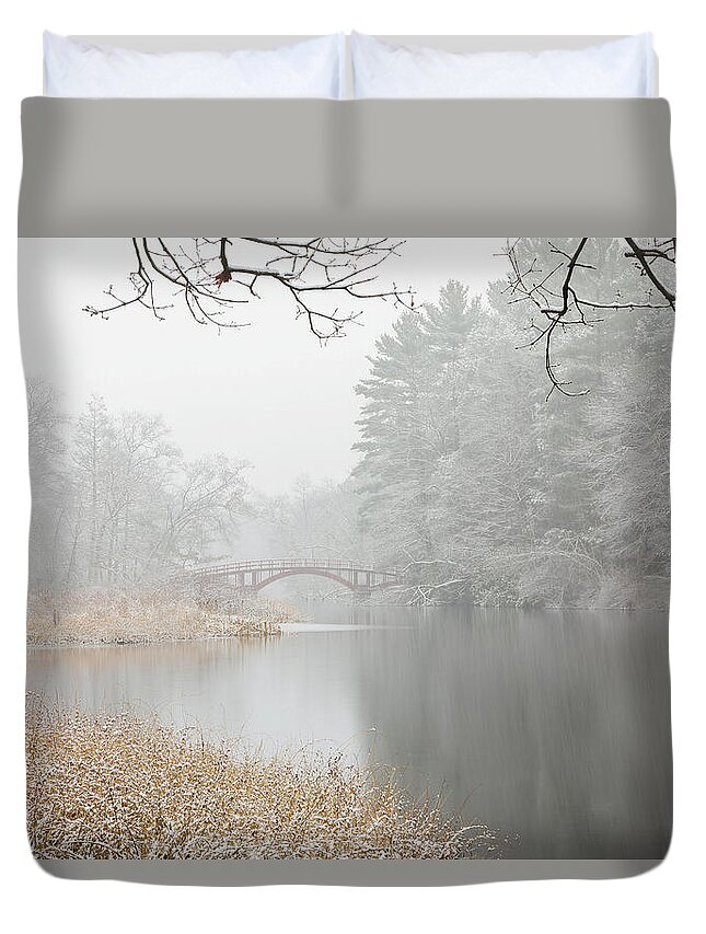 South Natick Duvet Cover featuring the photograph Natick Red Wooden Sargent Footbridge by Juergen Roth