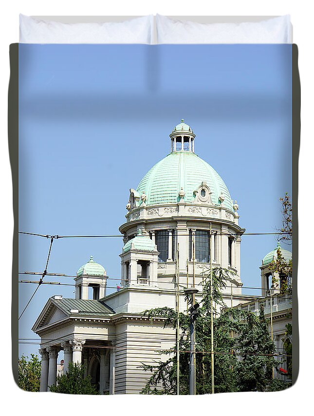 National Assembly Duvet Cover featuring the photograph National Assembly building, Belgrade, Serbia by Vladi Alon