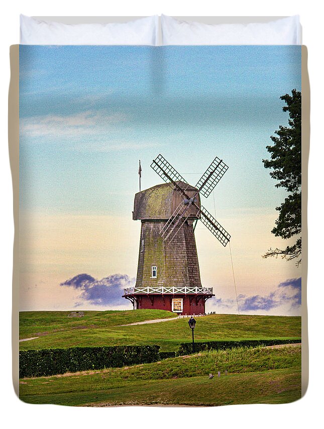 Windmill Duvet Cover featuring the photograph National Golf Links of America Windmill by Robert Seifert