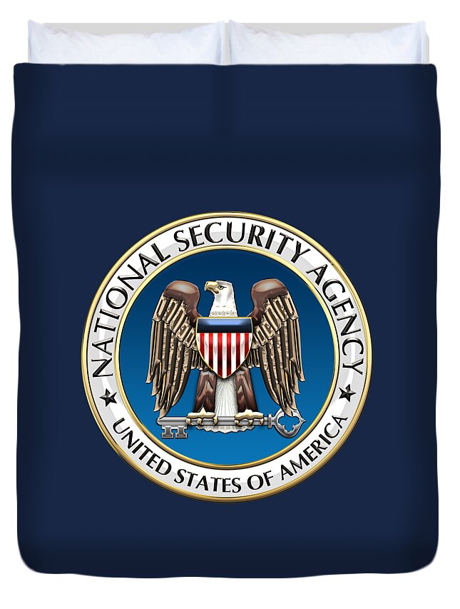 'military Insignia & Heraldry 3d' Collection By Serge Averbukh Duvet Cover featuring the digital art National Security Agency - N S A Emblem on Blue Velvet by Serge Averbukh