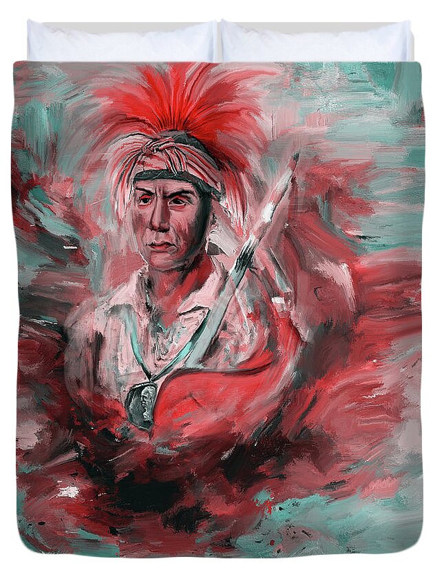 Red Indian Duvet Cover featuring the painting Native American 276 2 by Mawra Tahreem