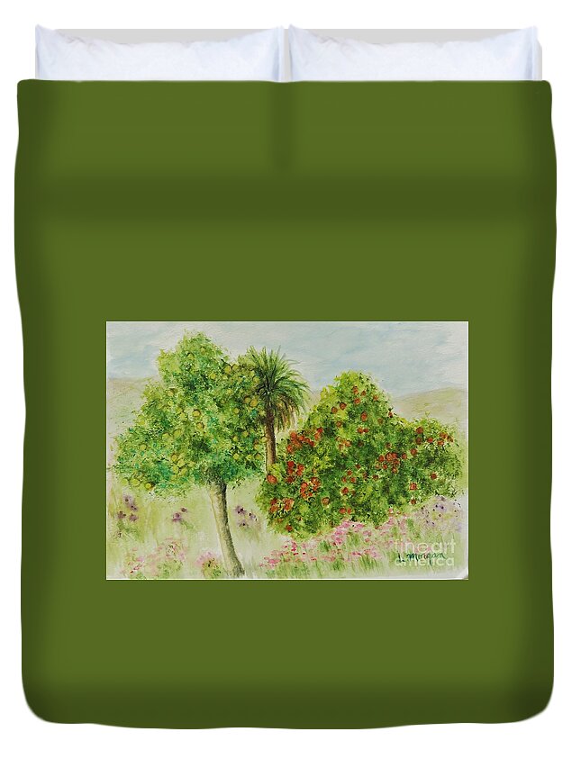 Watercolor Duvet Cover featuring the painting Native Californians by Laurie Morgan