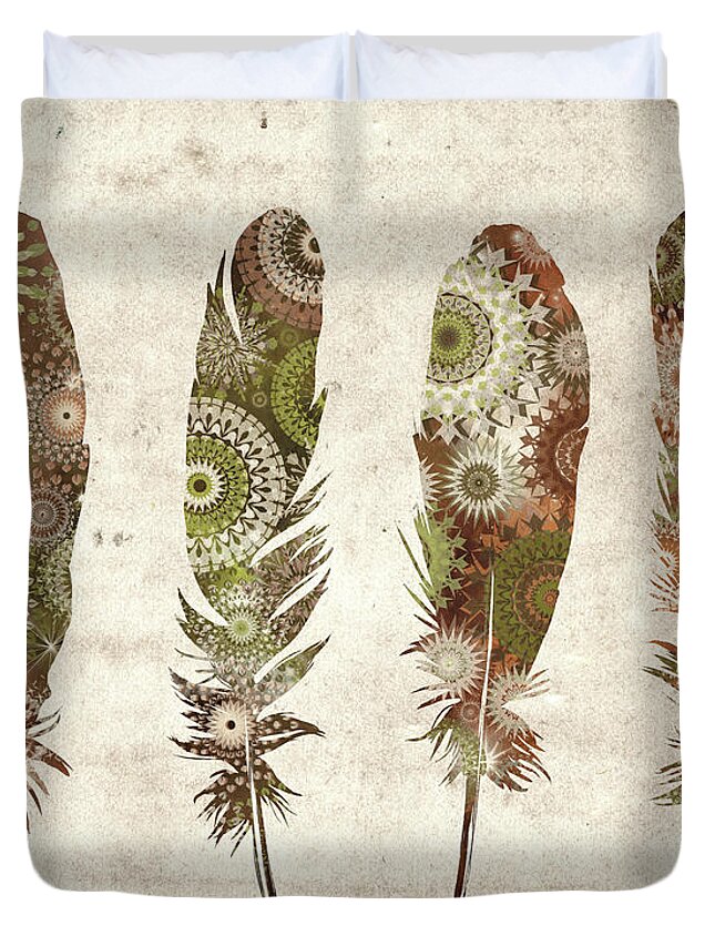 Feathers Duvet Cover featuring the digital art Native Vintage Feathers by Bekim M
