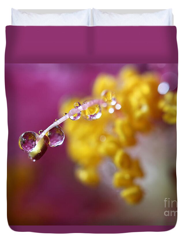 Water Drops Duvet Cover featuring the photograph Natures Secrets Hide Among The Droplets by Mike Eingle