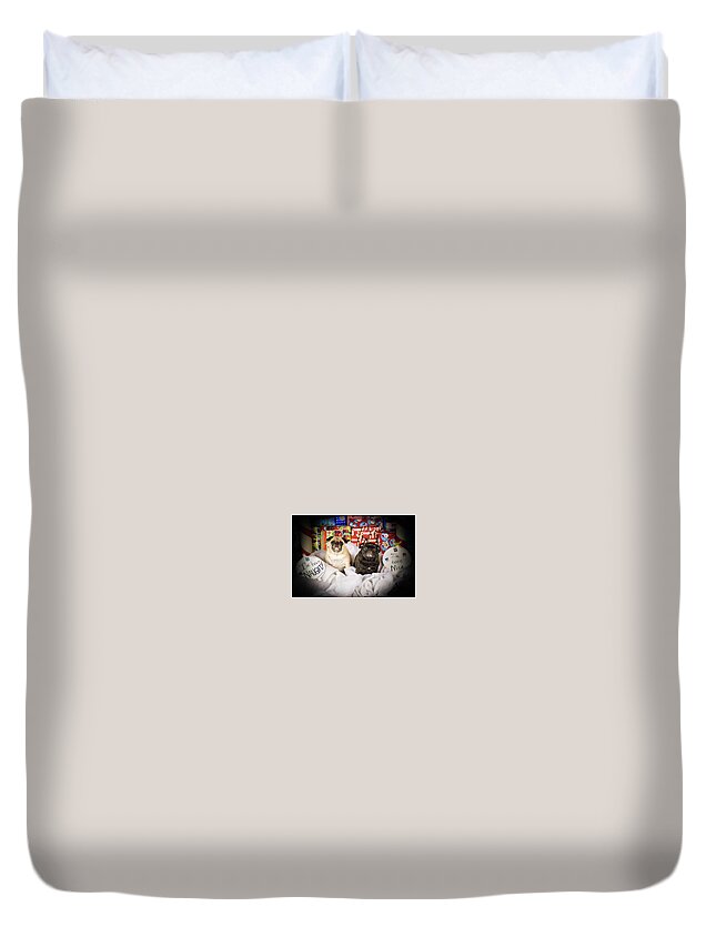 Dog Duvet Cover featuring the mixed media Naughty or Nice by Trish Tritz