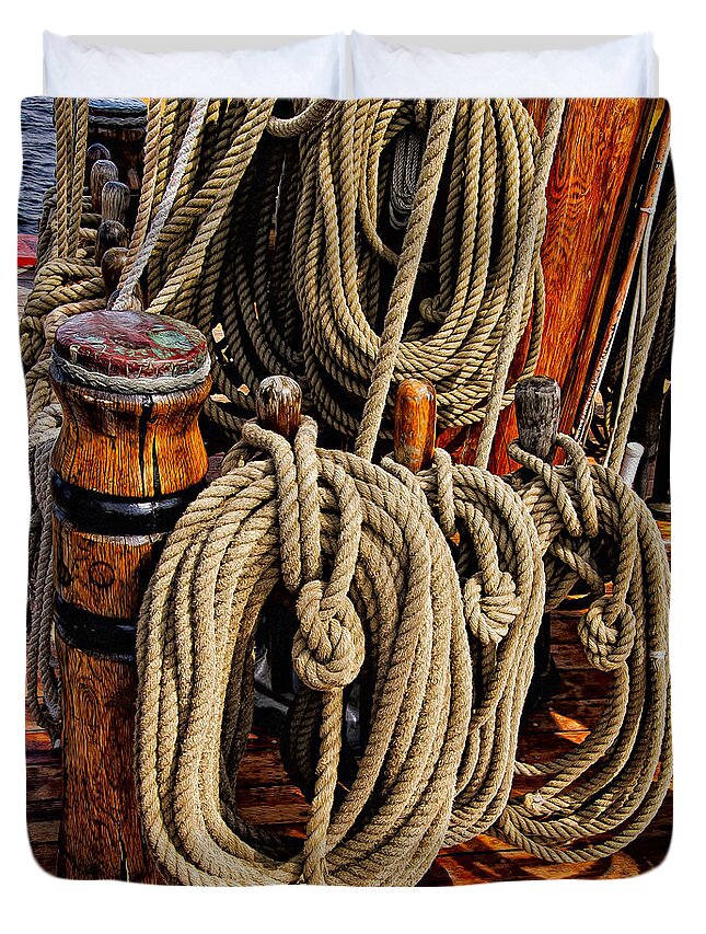 Boat Duvet Cover featuring the photograph Nautical Knots 17 Oil by Mark Myhaver