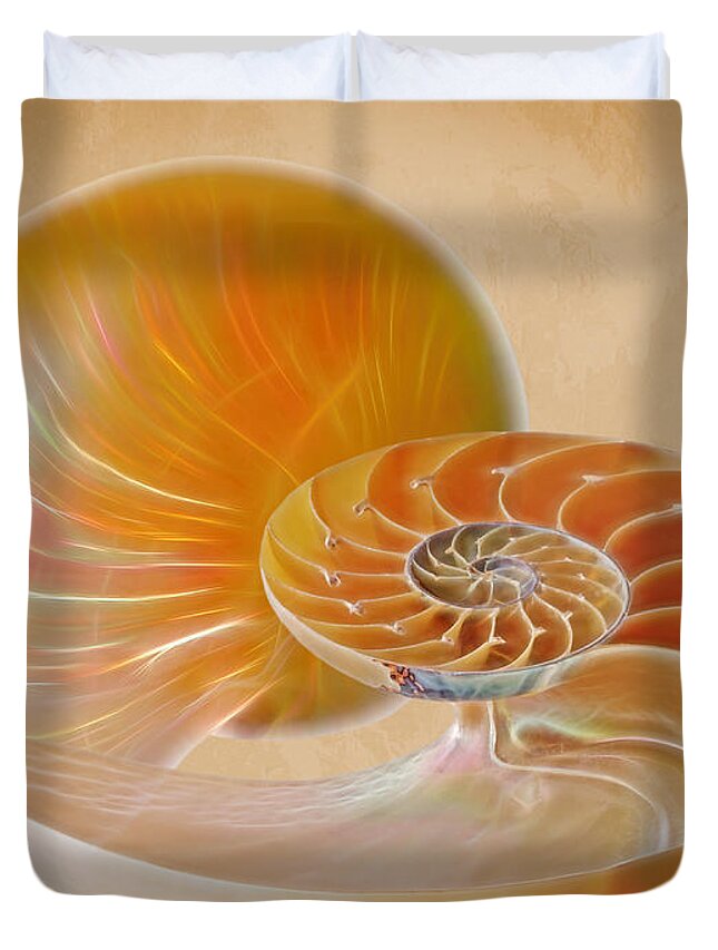 Nautilus Shell Duvet Cover featuring the photograph Nautilus Golden Glow by Gill Billington