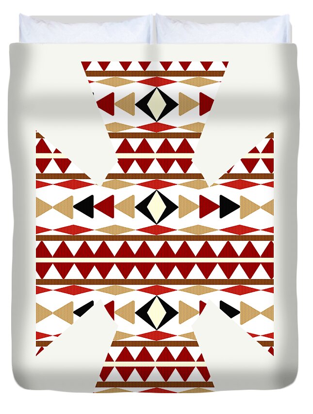 Navajo White Duvet Cover featuring the mixed media Navajo White Pattern Art by Christina Rollo